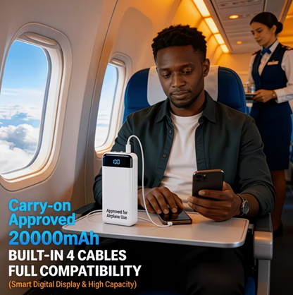 BezosMax 20000mAh power bank - carry-on approved, 4 built-in cables, full compatibility