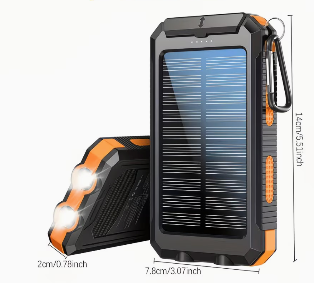 10000mAh solar power bank dimensions - 14cm x 7.8cm x 2cm