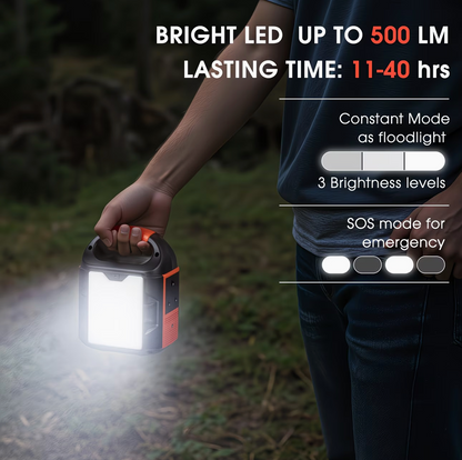 WayRock portable power station bright LED flashlight - 500 lumens, 11-40 hours, 3 brightness levels and SOS mode